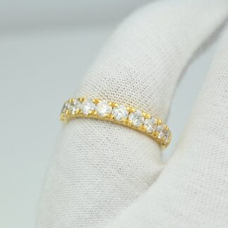 Dainty Round Cut Certified Band In Solid 14k Yellow Gold Diamond Half Eternity Ring US7