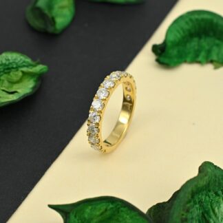 Dainty Round Cut Certified Band In Solid 14k Yellow Gold Diamond Half Eternity Ring US7