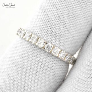 Stacking Half Eternity Band With 2.3mm SI/H-I Diamond Pave Set In 14k White Gold Ring