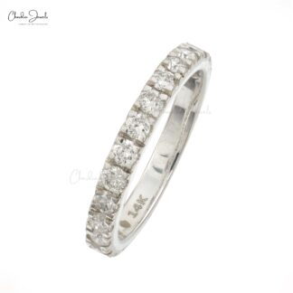 Stacking Half Eternity Band With 2.3mm SI/H-I Diamond Pave Set In 14k White Gold Ring