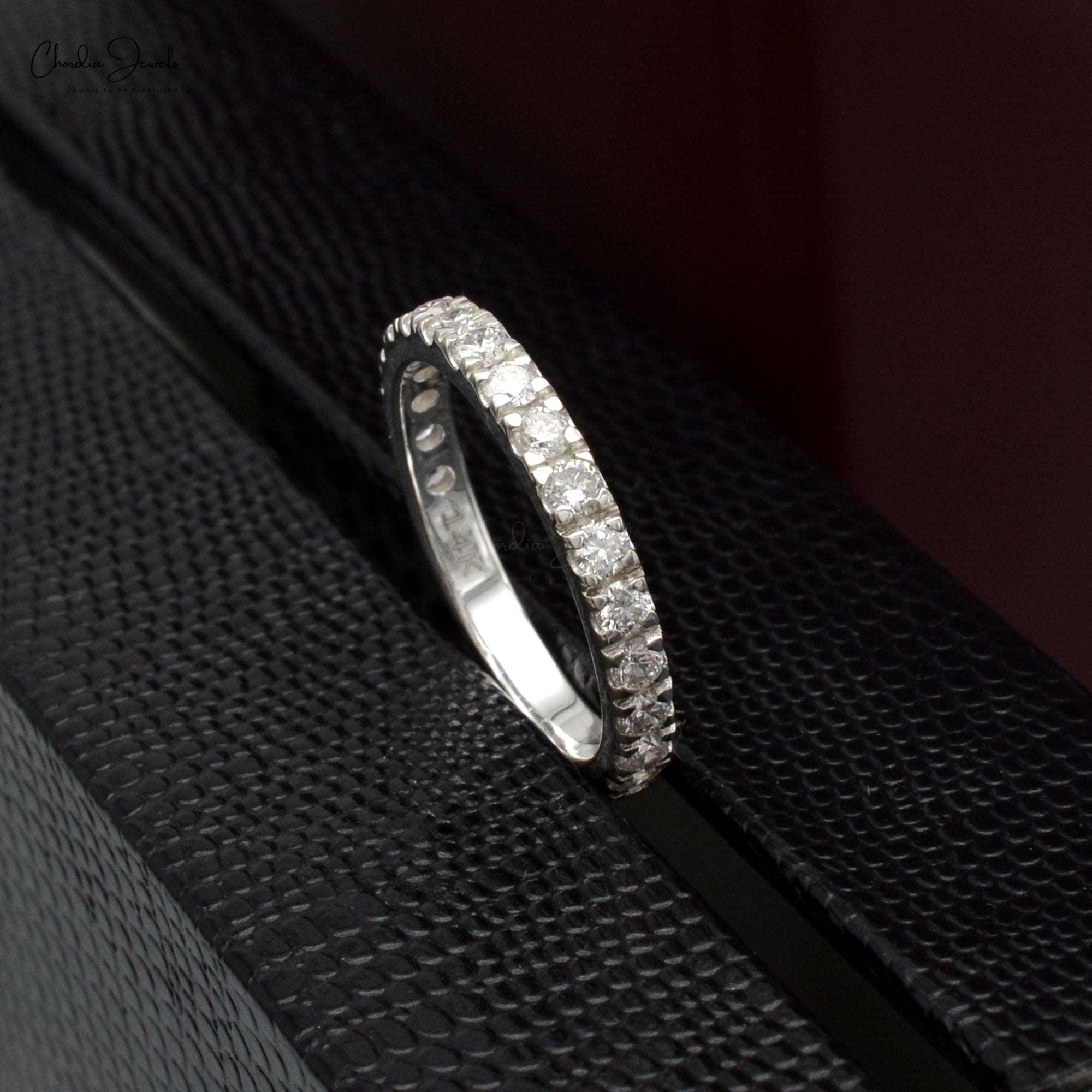 Stacking Half Eternity Band With 2.3mm SI/H-I Diamond Pave Set In 14k White Gold Ring