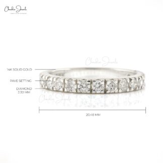 Stacking Half Eternity Band With 2.3mm SI/H-I Diamond Pave Set In 14k White Gold Ring