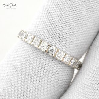 Genuine Diamond Half Way Band In 14k White Gold Dainty Eternity Stackable Bridal Ring