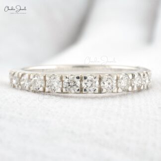 Stacking Half Eternity Band With 2.3mm SI/H-I Diamond Pave Set In 14k White Gold Ring