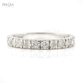 Stacking Half Eternity Band With 2.3mm SI/H-I Diamond Pave Set In 14k White Gold Ring