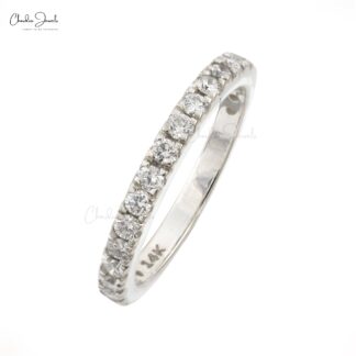 Round G-H Diamond Stackable Ring With 14k White Gold Pave Set Half Eternity Band Rings