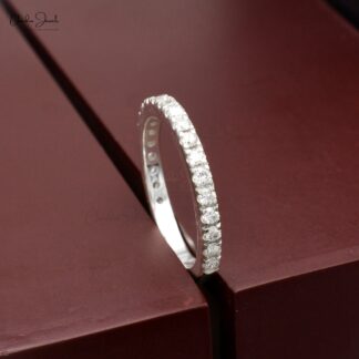 Round G-H Diamond Stackable Ring With 14k White Gold Pave Set Half Eternity Band Rings