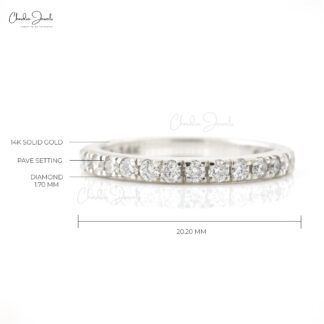 Round G-H Diamond Stackable Ring With 14k White Gold Pave Set Half Eternity Band Rings