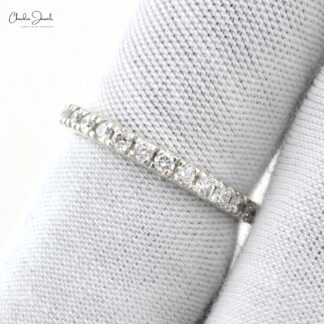 Round G-H Diamond Stackable Ring With 14k White Gold Pave Set Half Eternity Band Rings