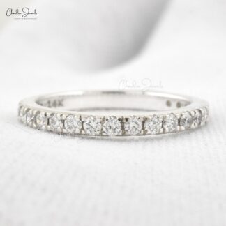 Round G-H Diamond Stackable Ring With 14k White Gold Pave Set Half Eternity Band Rings