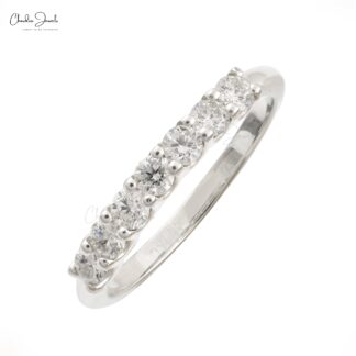Dainty Diamond 7 Stone Half Way Band In Real 14k White Gold Stacking Promise Rings For Her