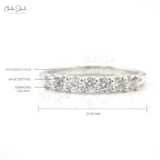 Dainty Diamond 7 Stone Half Way Band In Real 14k White Gold Stacking Promise Rings For Her