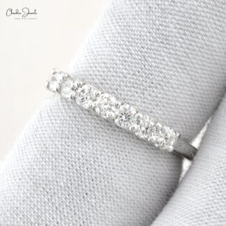 Dainty Diamond 7 Stone Half Way Band In Real 14k White Gold Stacking Promise Rings For Her