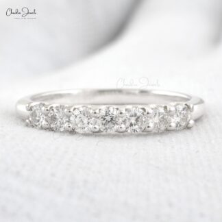 Dainty Diamond 7 Stone Half Way Band In Real 14k White Gold Stacking Promise Rings For Her
