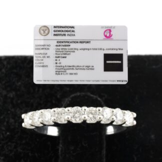 Solid 14k White Gold Wedding Band With 0.69 Ct Diamond Half Eternity Stack Certified Ring