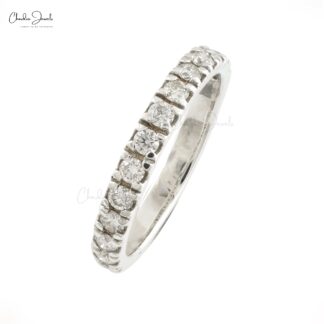 IGI Certified Half Eternity Band In 14k Real White Gold Small Diamond Stack Ring Size US5.5