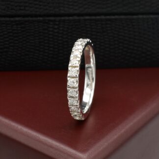 Round Cut Pave Stacking Band In Real 14k White Gold Diamond Light Weight Half Eternity Ring