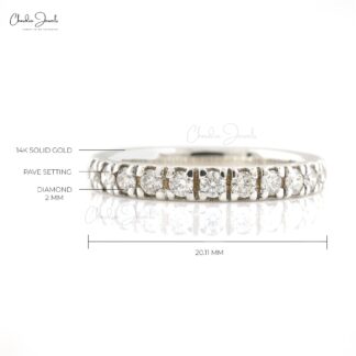 Round Cut Pave Stacking Band In Real 14k White Gold Diamond Light Weight Half Eternity Ring