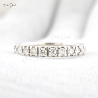 IGI Certified Half Eternity Band In 14k Real White Gold Small Diamond Stack Ring Size US5.5