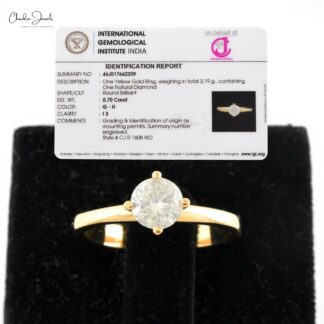 Solitaire Engagement Ring In 14k Yellow Gold Round Diamond IGI Certified Ring Size US7