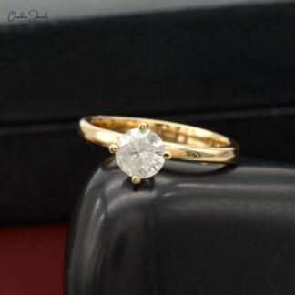 Solitaire Engagement Ring In 14k Yellow Gold Round Diamond IGI Certified Ring Size US7