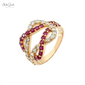 Crossover Pave Ring With 0.76 Ct Burma Ruby Diamond 14k Yellow Gold Overlapping Rings