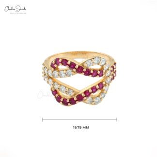 Crossover Pave Ring With 0.76 Ct Burma Ruby Diamond 14k Yellow Gold Overlapping Rings