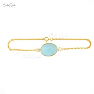 Three Stone Chain Bracelet With 12.63 Ct Aquamarine & Diamond 14k Yellow Gold Bracelets
