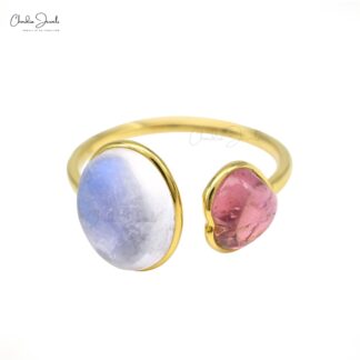 Split Shank Wedding Ring In 14k Yellow Gold Moonstone And Heart Tourmaline Open Cuff Rings