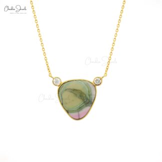 Diamond Accented Chain Necklace With 2.3 Ct Bio Tourmaline 14k Yellow Gold Women Necklaces
