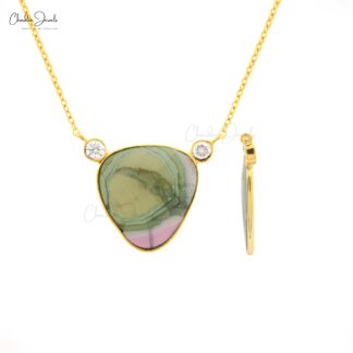 Diamond Accented Chain Necklace With 2.3 Ct Bio Tourmaline 14k Yellow Gold Women Necklaces