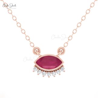 Natural Ruby Floating Necklace With 0.52 Ct Gemstone Diamond Fine Jewelry In 14k Pure Gold