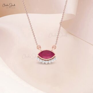 Natural Ruby Floating Necklace With 0.52 Ct Gemstone Diamond Fine Jewelry In 14k Pure Gold