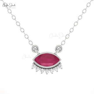 Natural Ruby Floating Necklace With 0.52 Ct Gemstone Diamond Fine Jewelry In 14k Pure Gold