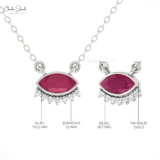 Natural Ruby Floating Necklace With 0.52 Ct Gemstone Diamond Fine Jewelry In 14k Pure Gold