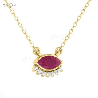 Natural Ruby Floating Necklace With 0.52 Ct Gemstone Diamond Fine Jewelry In 14k Pure Gold