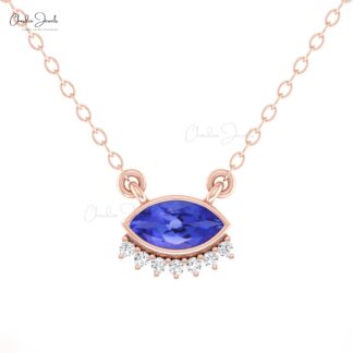 Dual Birthstone Chain Necklace With 0.35 Ct Tanzanite And Diamond 14k Solid Gold Jewelry