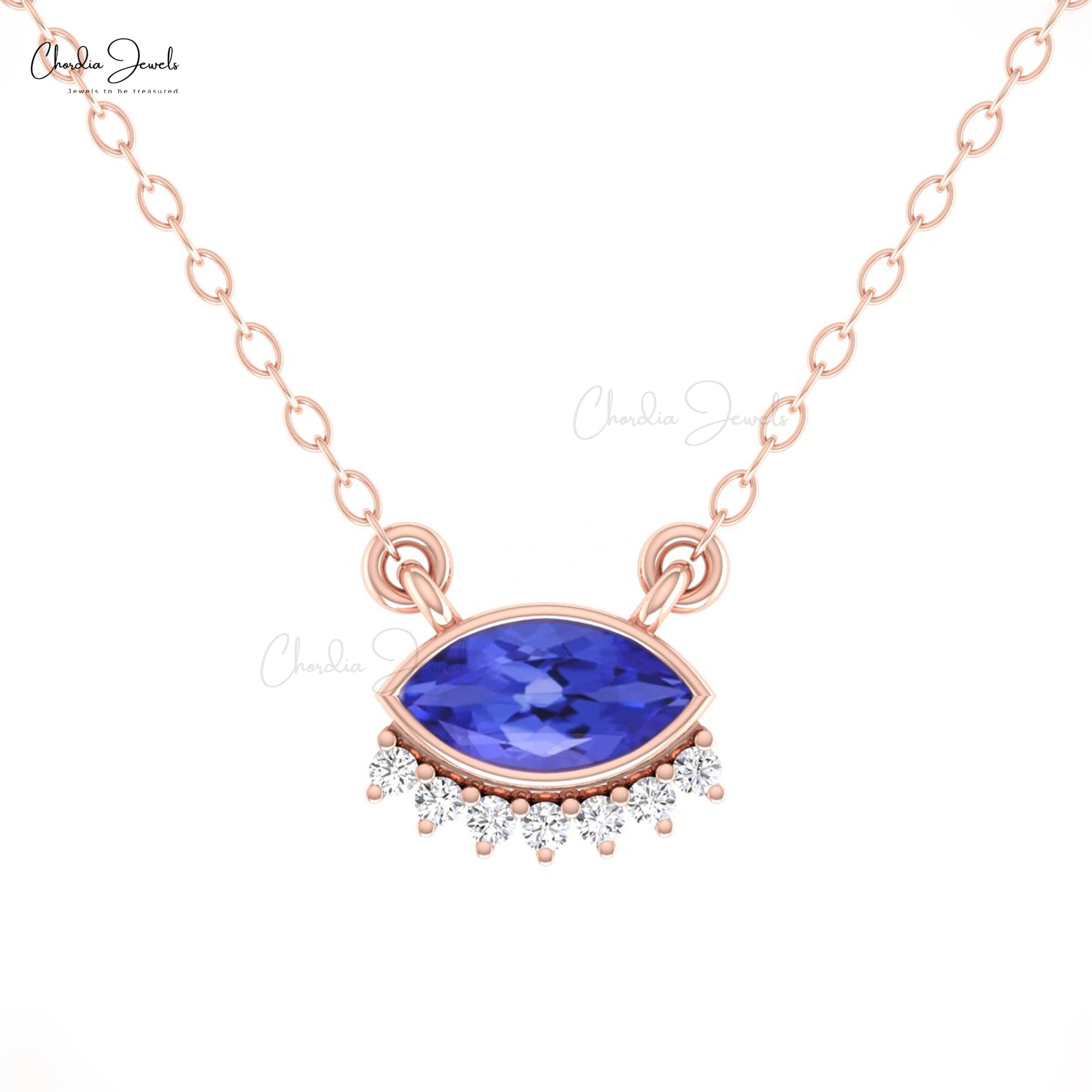 Dual Birthstone Chain Necklace With 0.35 Ct Tanzanite And Diamond 14k Solid Gold Jewelry