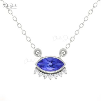 Dual Birthstone Chain Necklace With 0.35 Ct Tanzanite And Diamond 14k Solid Gold Jewelry
