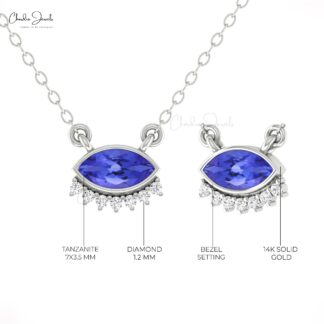 Dual Birthstone Chain Necklace With 0.35 Ct Tanzanite And Diamond 14k Solid Gold Jewelry