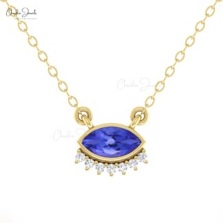 Dual Birthstone Chain Necklace With 0.35 Ct Tanzanite And Diamond 14k Solid Gold Jewelry