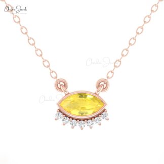 AAA Yellow Sapphire Floating Necklace In 14k Real Gold Diamond Chain Evil Eye Necklaces