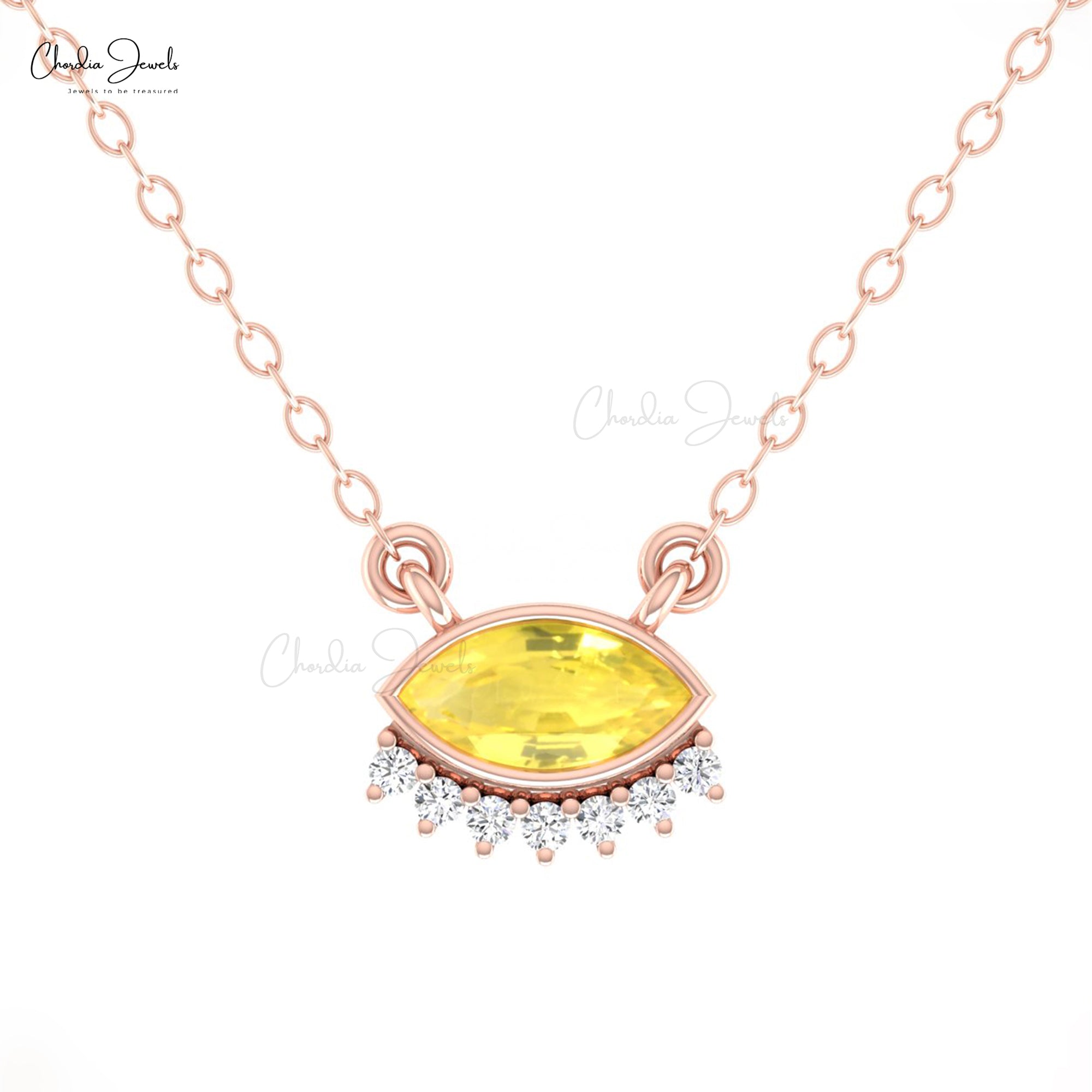 AAA Yellow Sapphire Floating Necklace In 14k Real Gold Diamond Chain Evil Eye Necklaces