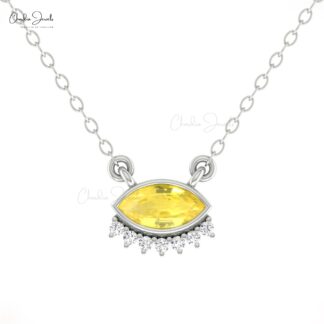 AAA Yellow Sapphire Floating Necklace In 14k Real Gold Diamond Chain Evil Eye Necklaces