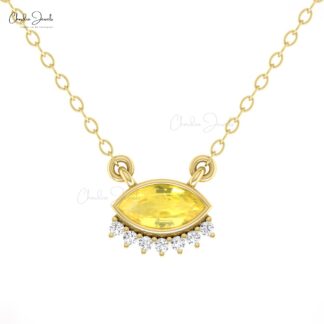 AAA Yellow Sapphire Floating Necklace In 14k Real Gold Diamond Chain Evil Eye Necklaces