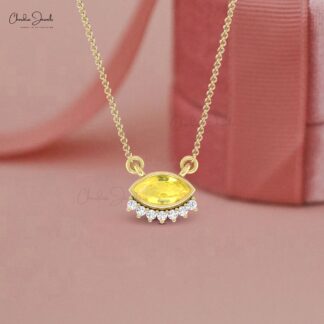 AAA Yellow Sapphire Floating Necklace In 14k Real Gold Diamond Chain Evil Eye Necklaces