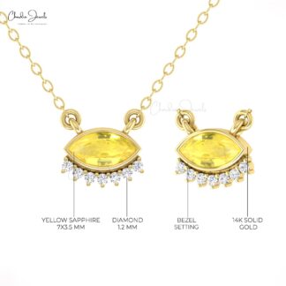 AAA Yellow Sapphire Floating Necklace In 14k Real Gold Diamond Chain Evil Eye Necklaces