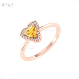 Trillion Halo Diamond Ring With 5mm Citrine November Birthstone Rings In 14k Real Gold