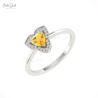 Trillion Halo Diamond Ring With 5mm Citrine November Birthstone Rings In 14k Real Gold