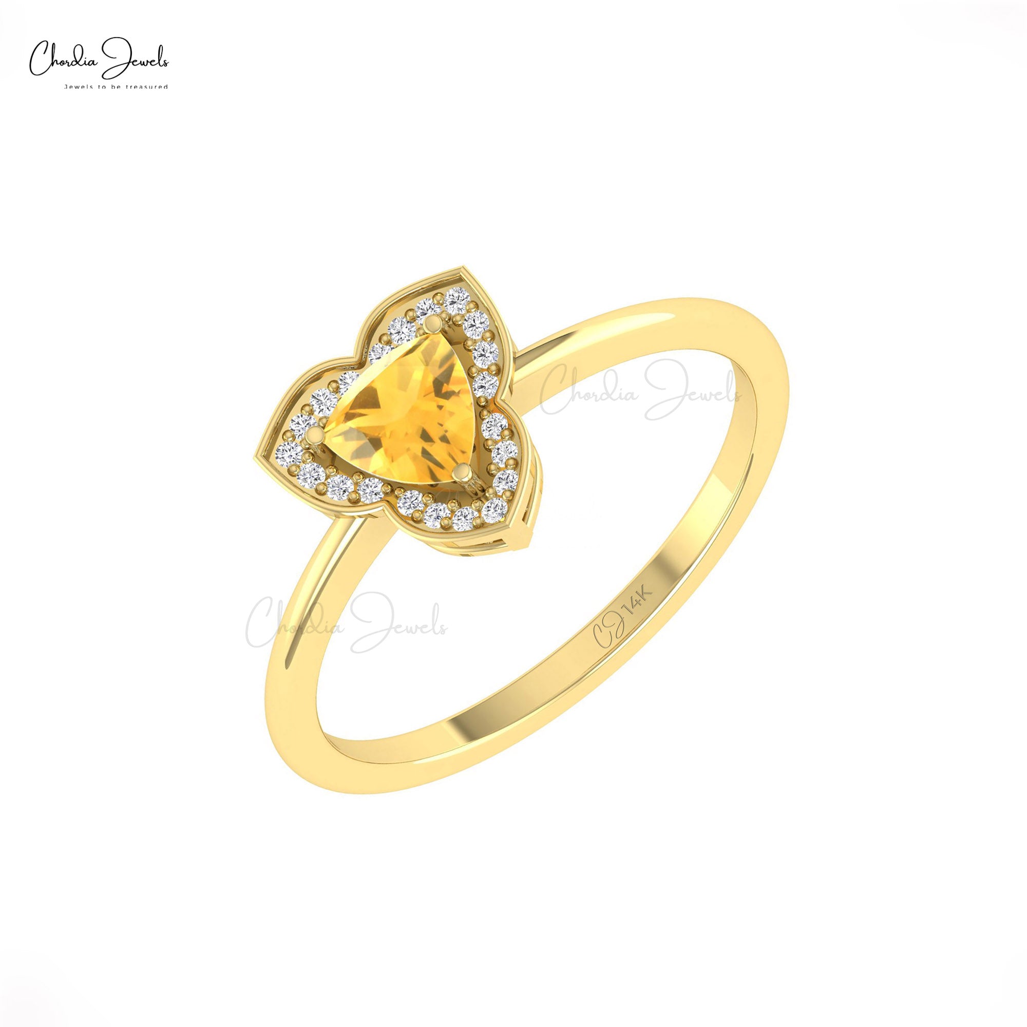 Trillion Halo Diamond Ring With 5mm Citrine November Birthstone Rings In 14k Real Gold